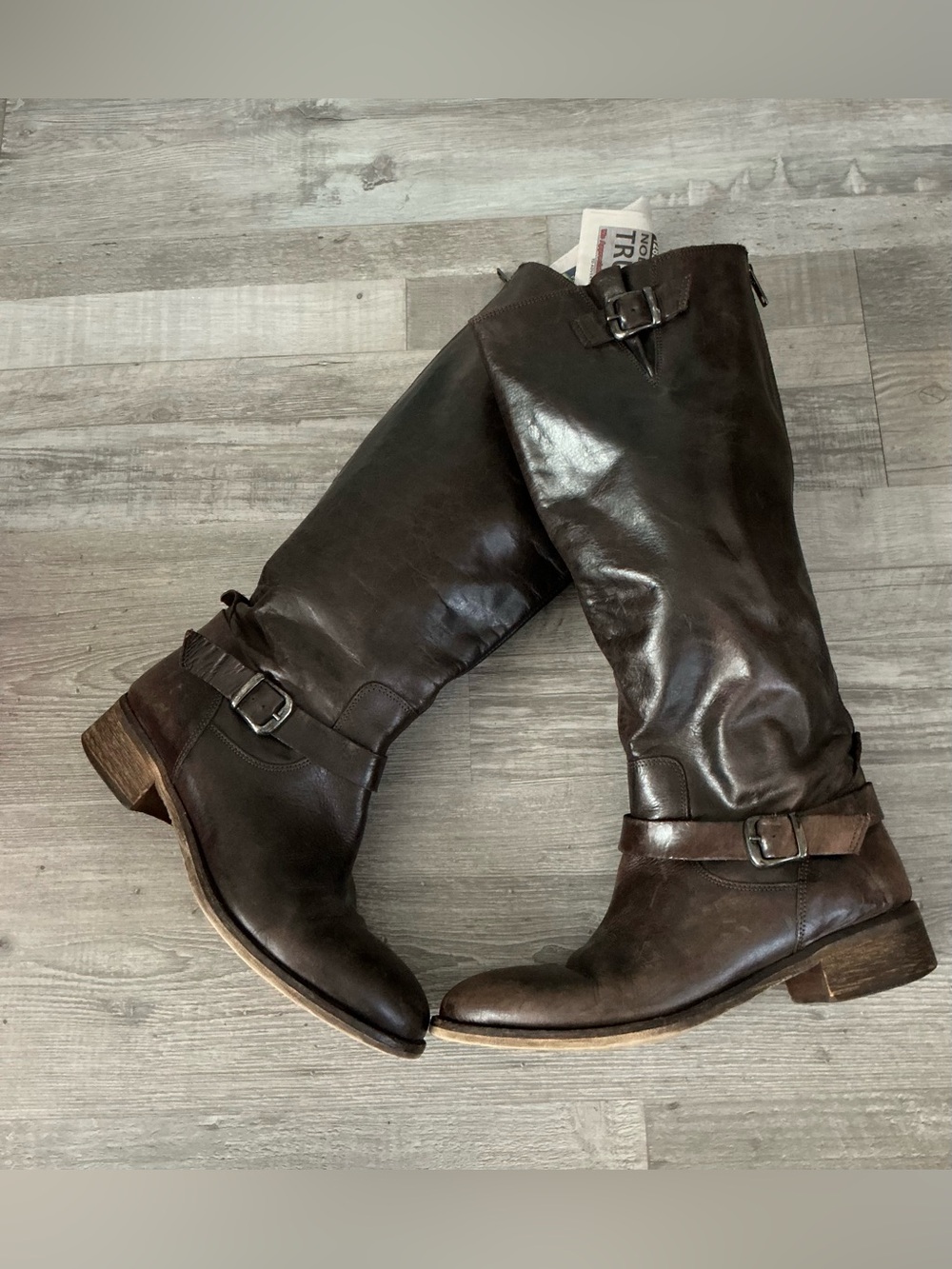 Vintage Aldo dark brown distressed leather riding boots